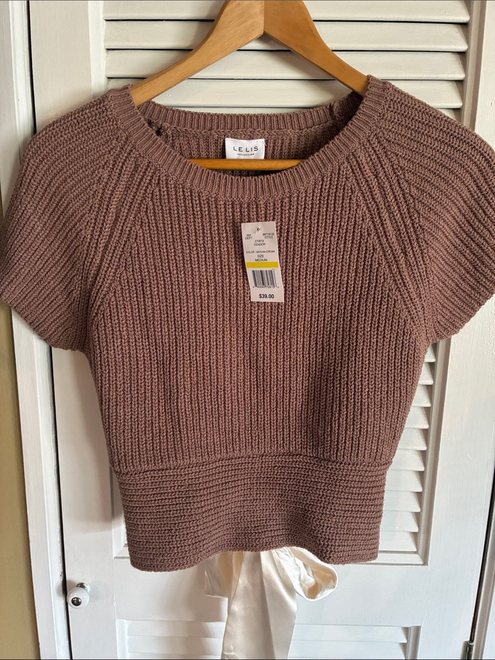 Le Lis Ribbed Short-Sleeve Crew Sweater in Mauve